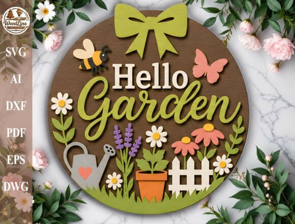 Download Hello Garden Door Hanger Laser Cut File - Hello Collection