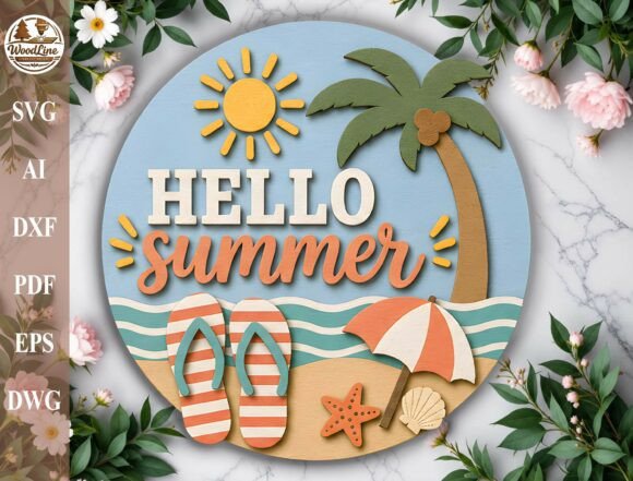 Download Hello Summer Beach Round Sign SVG - Hello Collection