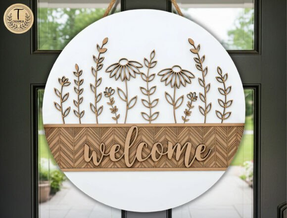 Download Floral Welcome Door Hanger Lasercut File - Door hanger lasercut Collection