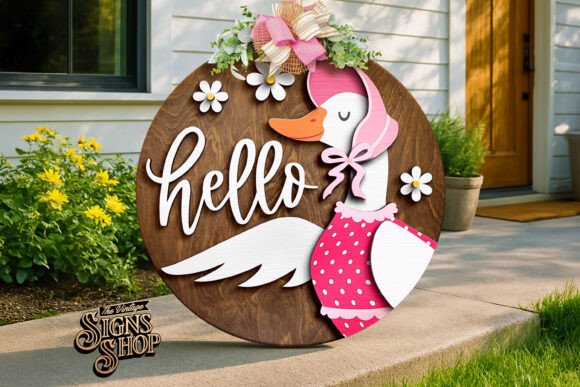 Download Hello Goose Lady, SVG Laser Door Hanger - Hello Collection