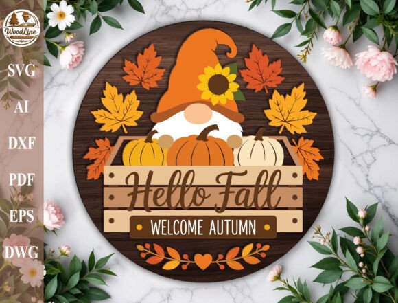 Download Hello Fall Gnome Round Door Hanger SVG - Hello Collection