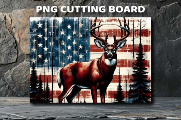 Download Vintage USA Flag Deer Wood Cutting Board - Wood cut Collection