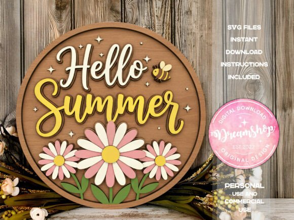 Download Hello Summer Wood Round Sign SVG - Hello Collection